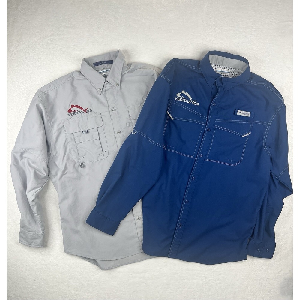 2 Columbia PFG Omni Shade Bahama Shirt Mens Medium Long Sleeve Nylon Fishing